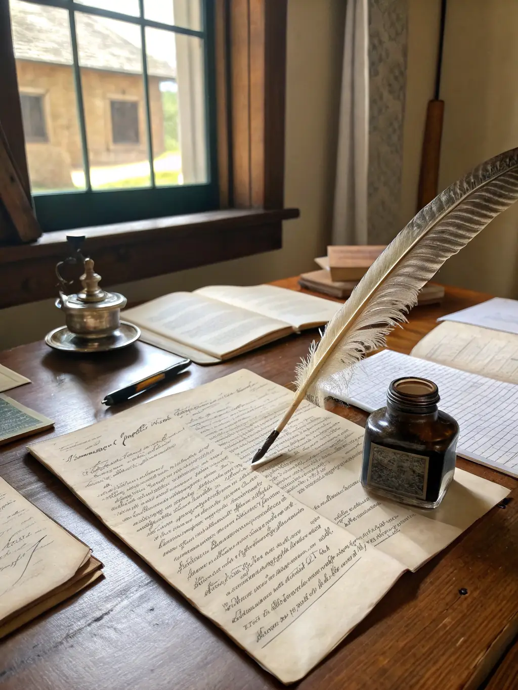 A group of volunteers carefully examining and cataloging ancient religious texts and documents in the archives of a Bourbonnais monastery, emphasizing the organization's research and documentation work.