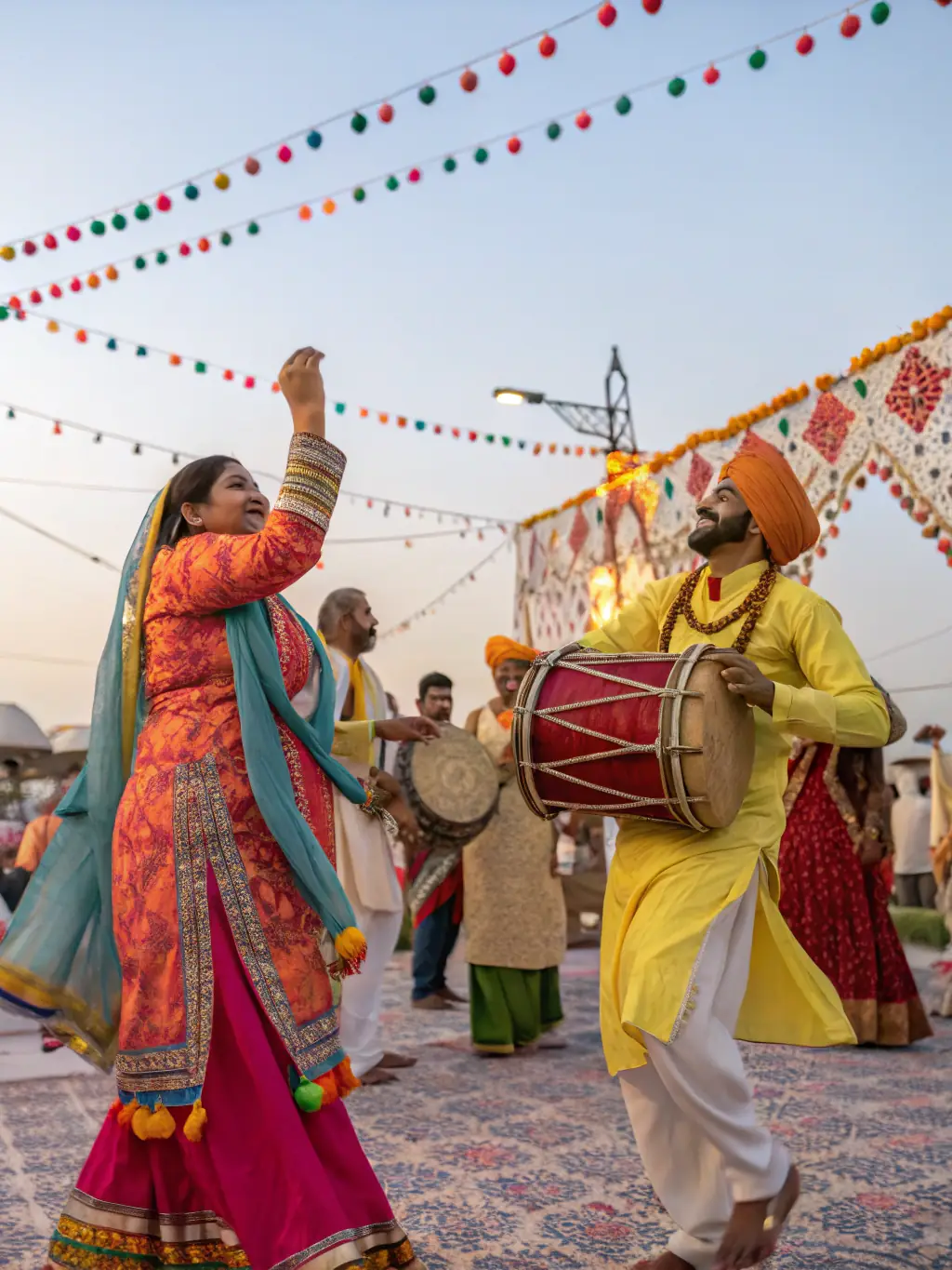 A photograph capturing a community event celebrating local religious traditions in Bourbonnais, with participants engaging in traditional music, dance, and crafts, showcasing the organization's community engagement.